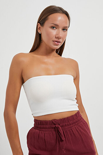 Arma Life Women's Crop White Strapless Bustier with Chest Support