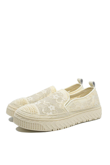 PASS Collection Summer Sneakers for Women by Pass Collection in Beige Textile with Embroidery