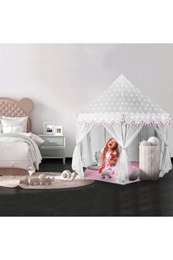PROCART Cort castel prințesă, mini ghirlandă elegantă roz, 135x140 cm, 6 perdele din tul, pliabilă