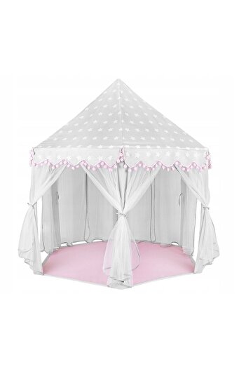 PROCART Cort castel prințesă, mini ghirlandă elegantă roz, 135x140 cm, 6 perdele din tul, pliabilă