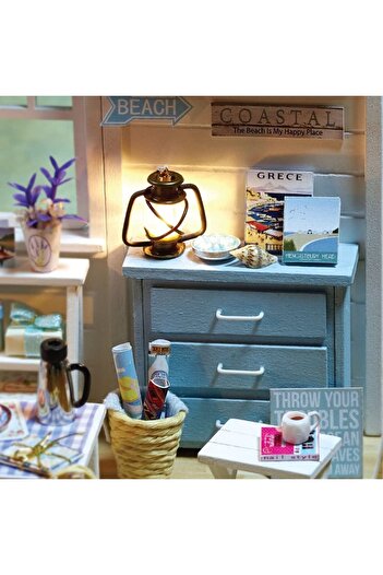 LikeSmart Ready-to-Assemble Miniature Wooden House Model "LikeSmart Living Room", DiY, LED Lights, st
