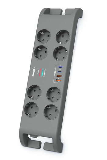 Philips Spn8180Ga Surge Protected Socket 8 + 2X Usb-A 18W + 2X Usb-C 20W - 2m Cable - Black