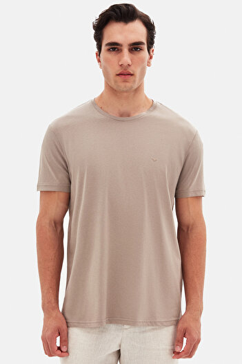 D'S Damat Ds Damat Regular Fit Mink Plain Embroidered 100% Cotton T-Shirt