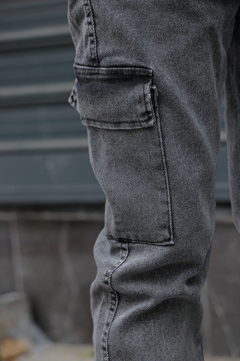 Osyday Men's Gray Jogger Cargo Pocket Jeans - Elastic Waist and Leg, Stretch Fabric