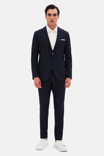 Twn Slim Fit Navy Blue Dobby Suit