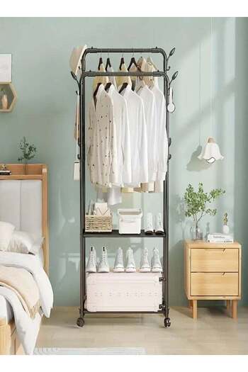 ZeeSquare Heavy-Duty Metal Cloth Rack & Shoe Rack – Multifunctional Freestanding Organizer with Shelves and