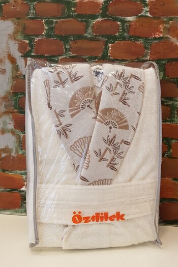 Özdilek Sensu Shawl Collar Bamboo Bathrobe - Cream - Size L