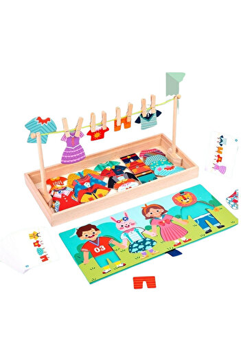 SARALMA Joc Puzzle Montessori din lemn, 2 in 1, imbraca familia si usuca hainele, 30 piese