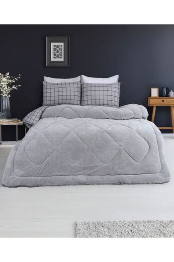 Arma Concept Double Gray 57 Thread Luxury Double Sided Welsoft Cotton Silicone Quilt 195X215 & Sleeping Set