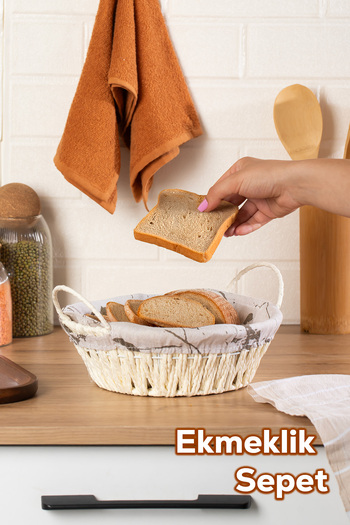 Porsima Mio-020 Straw Look Round Bread Basket with Handles White 24,5cm