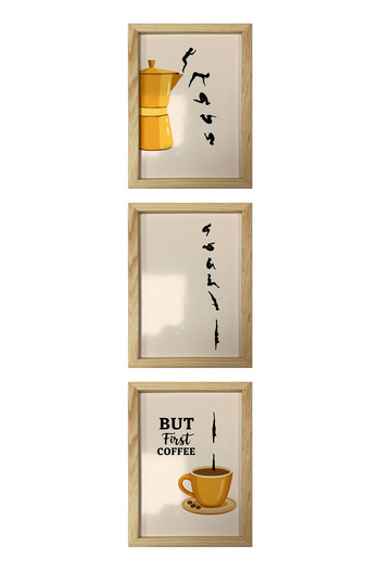 AND Ahşap Çerçeveli Kahve Temalı Tablo Üçlü MDF Poster Tablo Duvar Dekoru (21x30 cm)