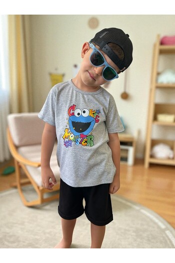 Patriko Cookie Monster Nursery Kindergarten Team Unisex Children Shorts T-Shirt Suit Cotton Combed Fabric Gift