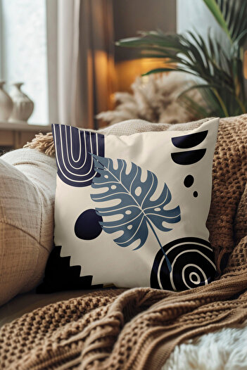 Hayal Dekoratif Bohemian Boho Themed Single Digital Printed Throw Pillow in Blue Cream Colors - Pillow Case