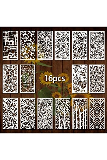 Choice 16pcs Square Templat 16pcs Geometric Painting Stencils Reusable Plastic Templates for Furniture Wall