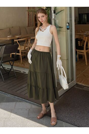 DEVRİMAY TEKSTİL Women's 3 Layer Wrap Skirt, Hijab Skirt, Long Skirt