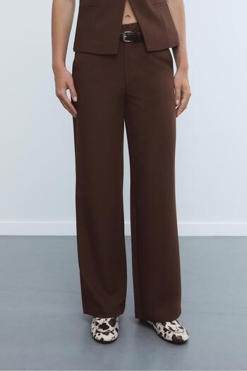 Stradivarius Flowing straight-leg smart trousers with belt