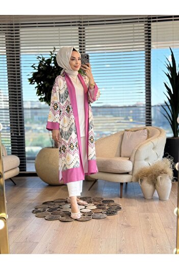 ALANUR 31589 Ethnic Pattern Printed Cardigan