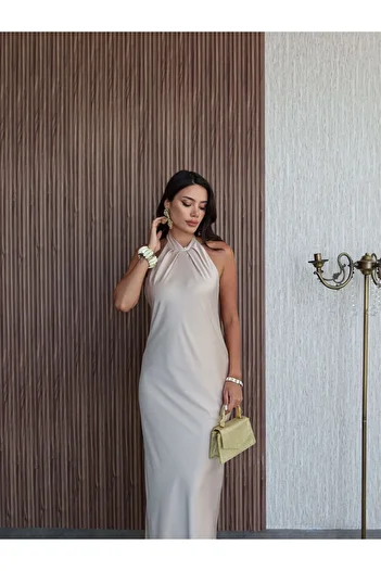 ESRAHELVACI Tie-Up Front Gathered Satin Dress