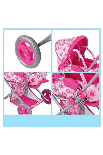 PROCART Doll stroller, with carrycot and storage basket, 47x39x57.5 cm, sunshade, metal frame, pink