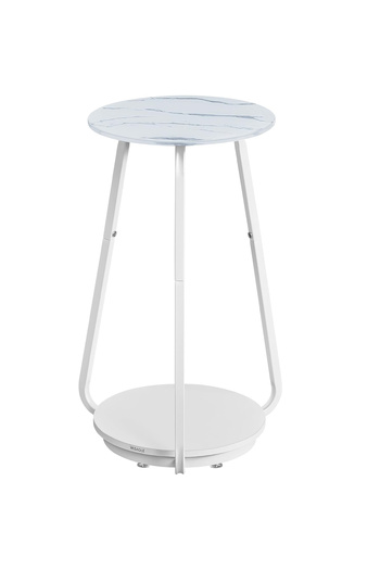 VASAGLE Masuta rotunda tip noptiera, blat din sticla si raft inferior din PAL, 30x30x55 cm, alb