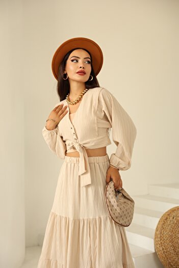 Vegove Bürümcük Skirt Suit Cream