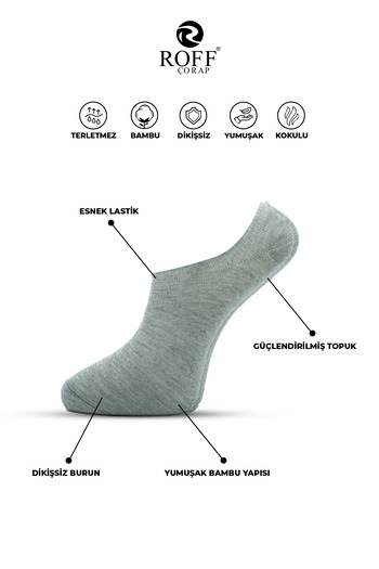 ROFF ÇORAP Bamboo Men's Sneaker Socks Seamless Invisible Ankle Sports Socks 3 Pack