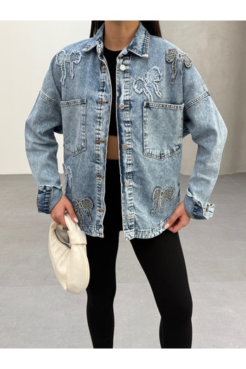 SOLİS MODA Women's Denim Jacket Blue Snow Wash