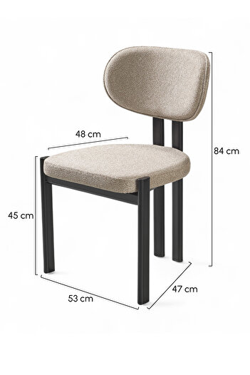 MYMASSA Roma Sandalye - Mense Gri Kumaş - Metal İskelet - Mutfak Sandalyesi - Salon Sandalyesi (2 Adet)