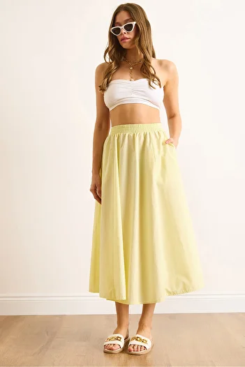 Olalook Women's Yellow Elastic Waist Parachute Bell Skirt Etk-19000280