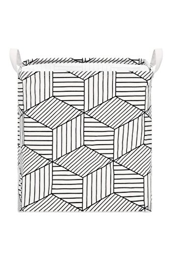 SERSIMO Clothes or toy storage basket, 40x35x25cm, cotton and linen, 35 l, white and black