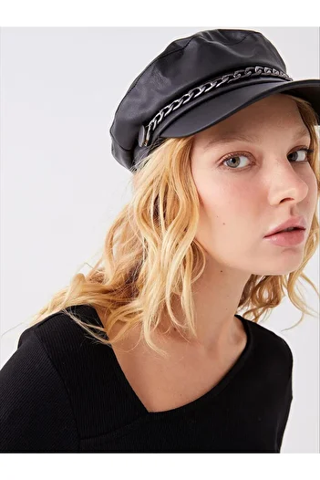 LC Waikiki Lcw Accessories Leather Look Chain Detailed Women's Sailor Hat (W5)