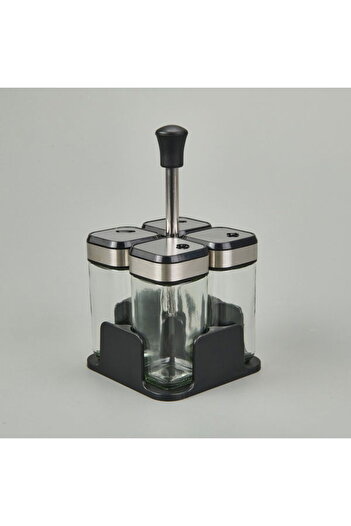 Tohana Set of 4 Glass Spice Jars - Transparent / Black - 100 ml