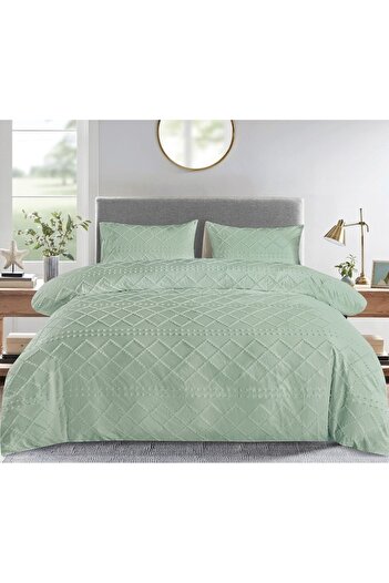 Pucioasa Double bed linen, Jacquard velvet Deluxe Lux, 6 pieces, Plain, 245x250cm, duck egg
