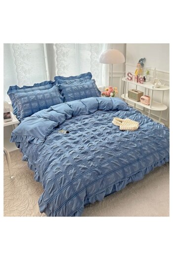 JOJO HOME Double bed linen, crepe cotton, 6 pieces, 2 persons, Plain, 230x250cm, light navy blue