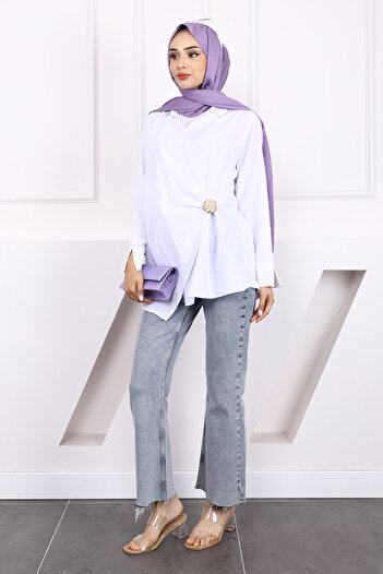 İmajButik White Buckle Detailed Kimono
