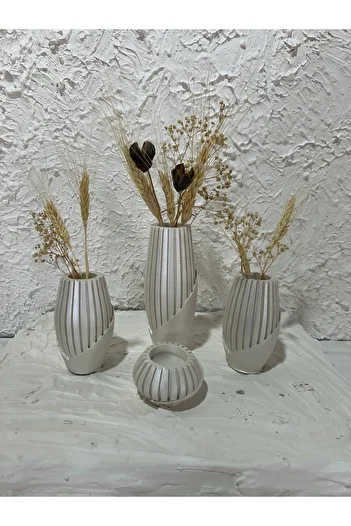 Zigzag Home Decorative 4 Piece Bohemian Style Vase and Candle Holder Set, Sequential Size 4 Piece Vase Set with 1 Piece Candle Holder