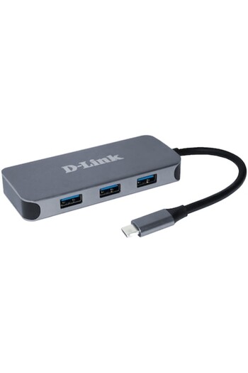 D-Link HUB USB DUB-2335, USB tip C, cablu de 10 cm, argintiu metalizat