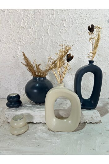 Zigzag Home Decorative 5 Piece Vase and Candle Holder Set Bohemian Style Vase, Globe Vase, Set with Tealight Candle Holder, Trinket