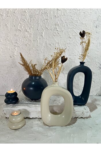 Zigzag Home Decorative 5 Piece Vase and Candle Holder Set Bohemian Style Vase, Globe Vase, Set with Tealight Candle Holder, Trinket