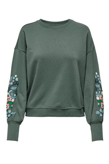 ONLY Γυναικείο φούτερ Onlbrooke L/S με λαιμόκοψη σε σχήμα Ο, με λουλουδάτο σχέδιο στα μανίκια