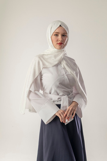FLEUR SOİE White Big Snowshoe Pattern Jacquard Shawl