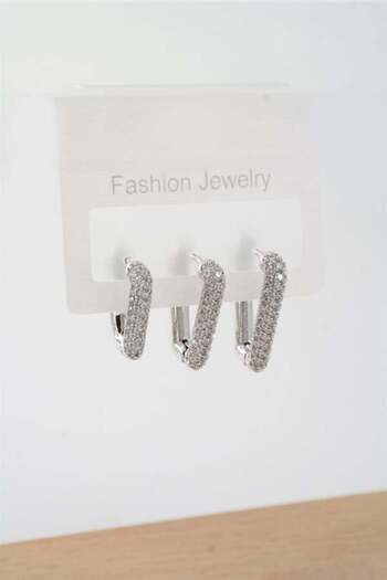 By Zeyna Aksesuar Women's Vip Series Zircon Stone 3 Size 3-Piece Earring Set