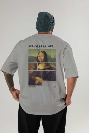 Ankhises Leonardo Da Vinci Mona Lisa Back Printed Oversize T-Shirt Men Women Crewneck Cotton Tshirt