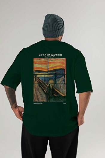 Ankhises Edvard Munch Scream Back Printed Oversize T-Shirt Men Women Crewneck Cotton Tshirt