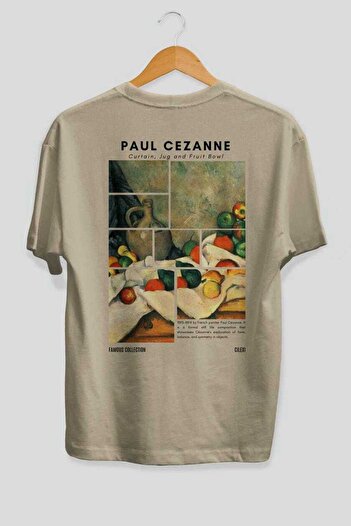 Ankhises Paul Cezanne Curtain Back Μπλουζάκι με στάμπα Oversize Ανδρικό Γυναικείο Βαμβακερό μπλουζάκι με λαιμόκοψη