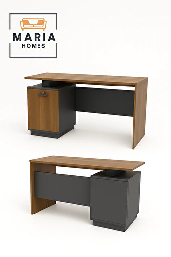 MARIA HOMES Modern L-Shaped Office Desk with Drawer Cabinet in Wood and Grey Finish