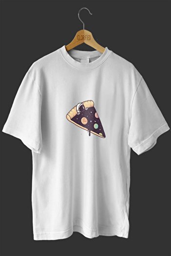 donamod -wed Pizza Slice Astronaut Design Printed Oversize T-shirt