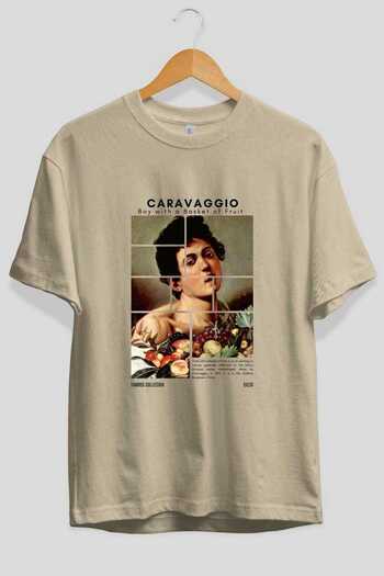 Ankhises Caravaggio Boy μπροστινό εμπριμέ μπλουζάκι Oversize Ανδρικό Γυναικείο Βαμβακερό μπλουζάκι με λαιμόκοψη