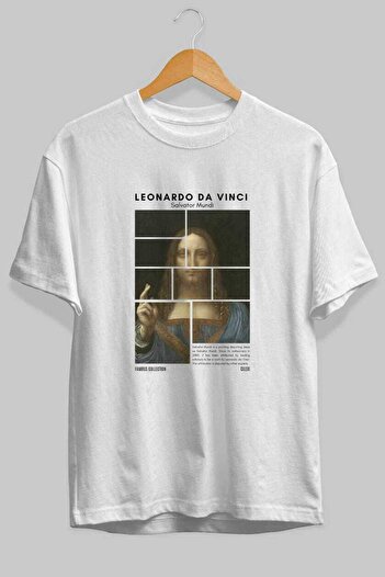 Ankhises Μπλουζάκι Salvador Mundi μπροστινό εμπριμέ Oversize Ανδρικό Γυναικείο Βαμβακερό μπλουζάκι με λαιμόκοψη