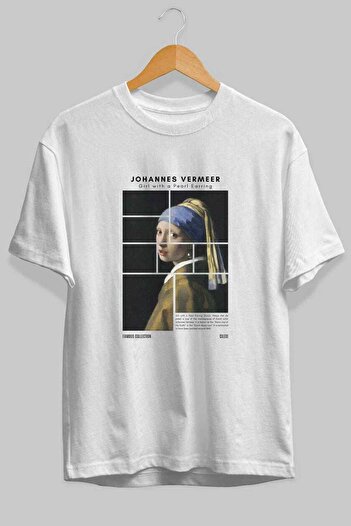 Ankhises Johannes Vermeer Front Printed Oversize T-Shirt Men Women Crewneck Cotton Tshirt